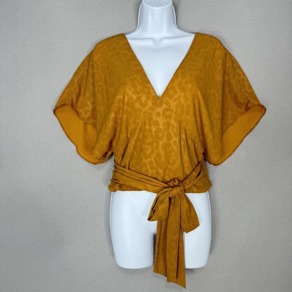 Current Air Anthropologie Mindy Dolman-Sleeved Blouse Womens S Yellow Leopard